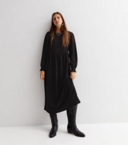 New Look Black Crinkle Jersey Long Sleeve Midi Smock Dress